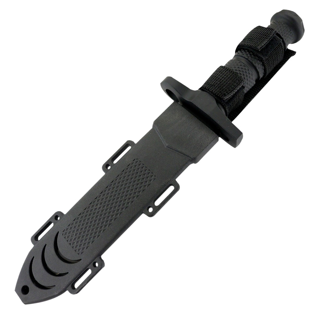 Hunt-Down 12.5" All Black Hunting Knife 3CR13 Stainless Steel Rubber Grip Handle