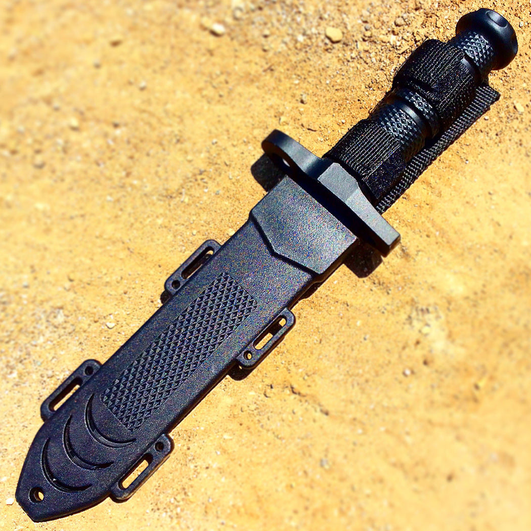 Hunt-Down 12.5" All Black Hunting Knife 3CR13 Stainless Steel Rubber Grip Handle