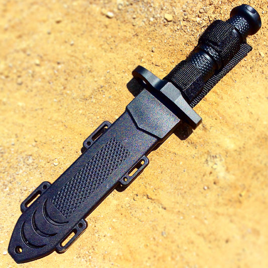 Hunt-Down 12.5" All Black Hunting Knife 3CR13 Stainless Steel Rubber Grip Handle