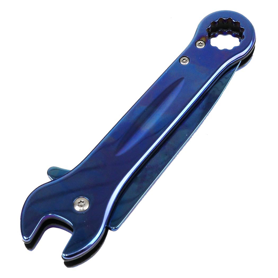 Defender-Xtreme 7.5" Multi Tool Wrench Tactical Spring Assisted Folding Knife Blue