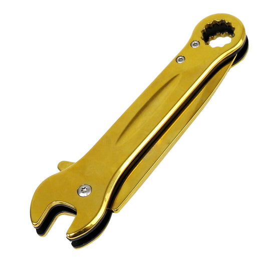 Defender-Xtreme 7.5" Wrench Tool Tactical Spring Assisted Folding Knife Gold