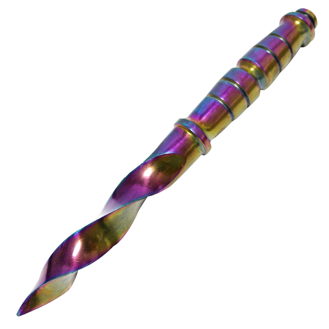 10" Tri Edge Kris Blade Dagger Rainbow Twister Hunting Knife with Leather Sheath Curved