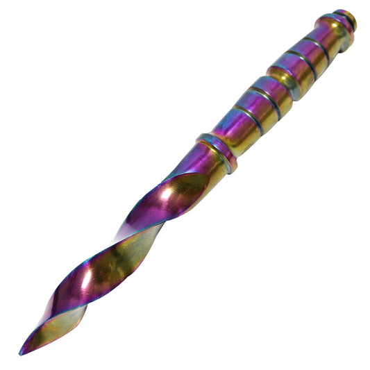 10" Tri Edge Kris Blade Dagger Rainbow Twister Hunting Knife with Leather Sheath Curved