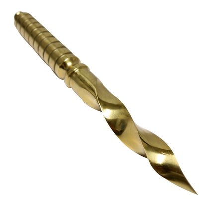 10" Tri Edge Kris Blade Twister Dagger Gold Color Hunting Knife with Leather Sheath Curved