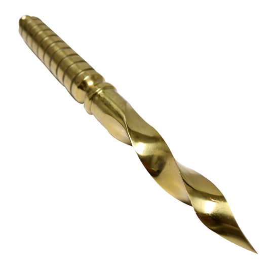 10" Tri Edge Kris Blade Twister Dagger Gold Color Hunting Knife with Leather Sheath Curved