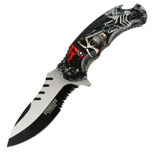 Defender-Xtreme 8.5" Pirate Spring Assisted Folding Knife Stainless Bottle Opener