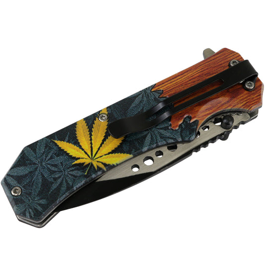 Defender-Xtreme 8.5" Leaf Wood Handle Spring Assisted Folding Knife Tactical New