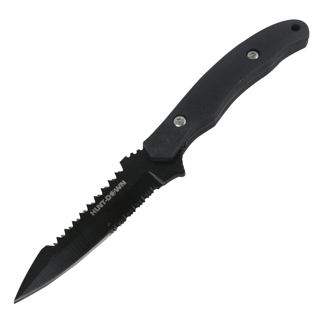 Hunt-Down 6.5" Black Thin Style Full Tang Hunting Knife 3CR13 Stainless Steel