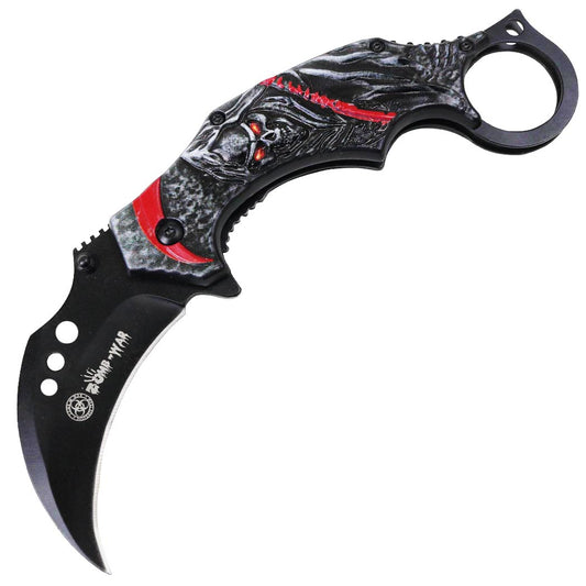 7" Black Red Color Karambit Spring Assisted Folding Knife Stainless Steel