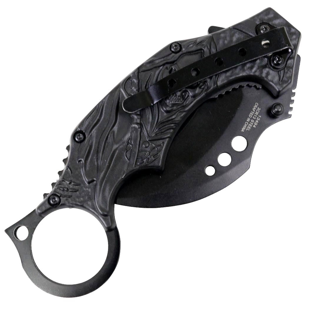7" Black Red Color Karambit Spring Assisted Folding Knife Stainless Steel