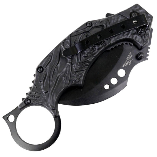 7" Black Red Color Karambit Spring Assisted Folding Knife Stainless Steel