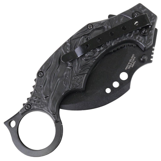 7" Black Blue Color Karambit Spring Assisted Folding Knife Stainless Steel