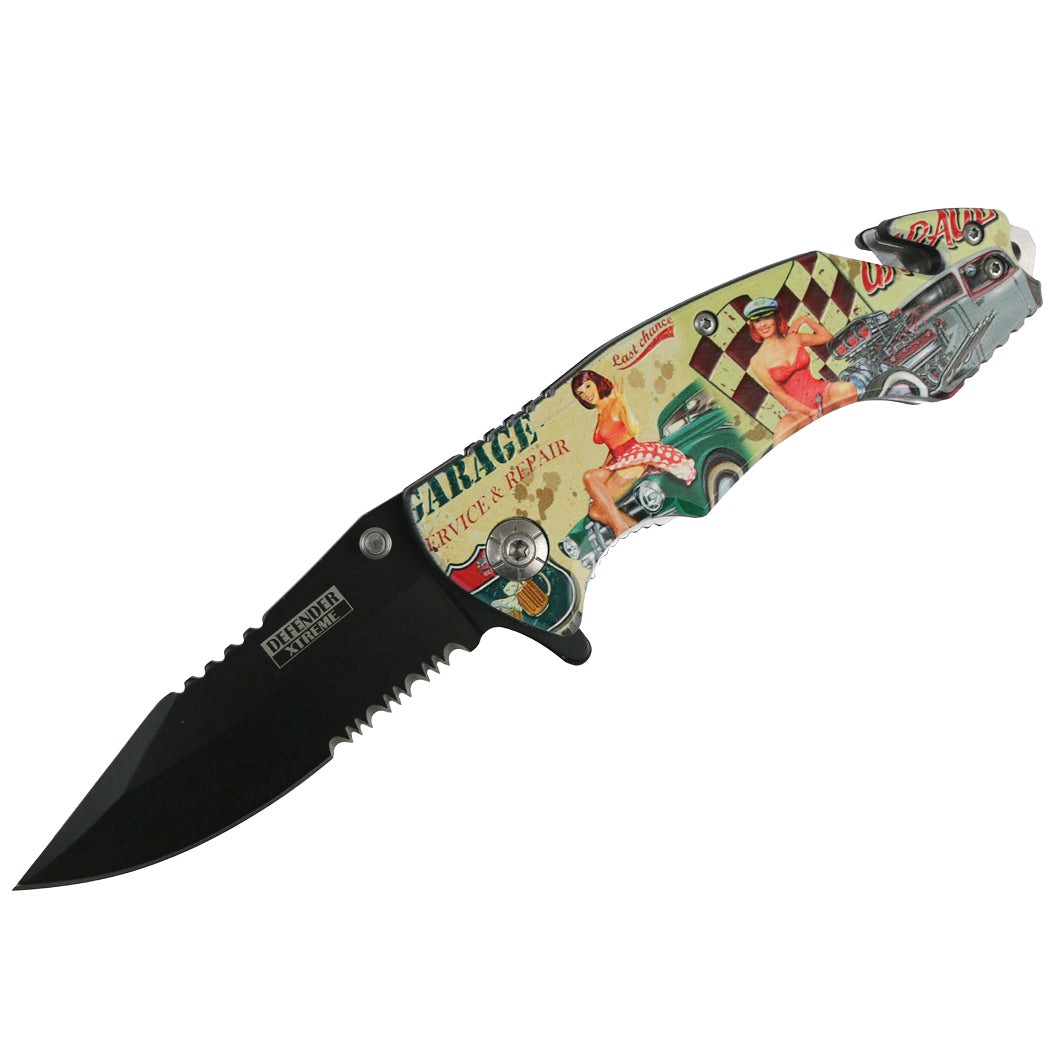 Defender-Xtreme 8" Garage Lady Handle Spring Assisted Folding Knife Belt Cutter