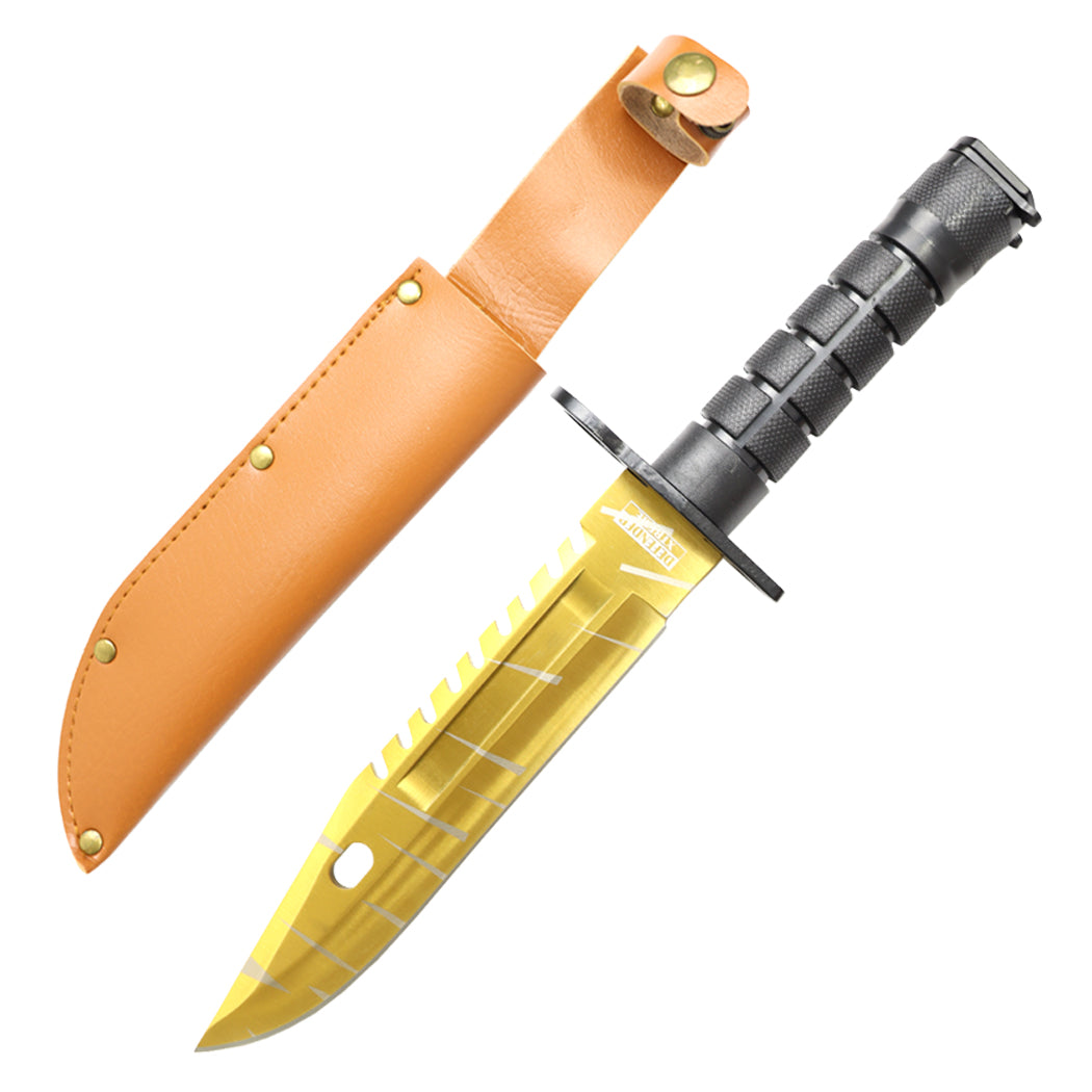 Defender-Xtreme 13" Gold Color Blade Abs Handle Survival Knife With Sheath