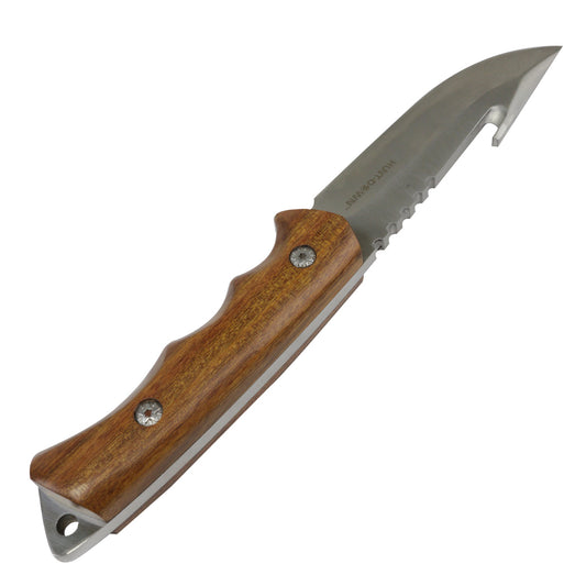 Hunt-Down 9.5" Full Tang Hunting Knife Hook Blade Wood Handle Stainless Steel