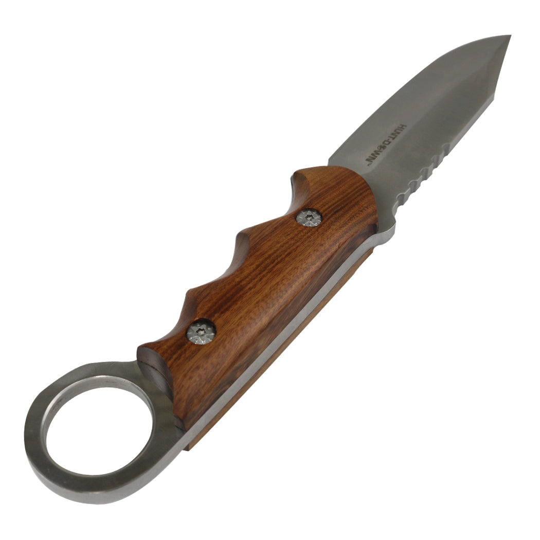 Hunt-Down 9.5" Full Tang Hunting Knife Fixed Blade Wood Handle Stainless Steel