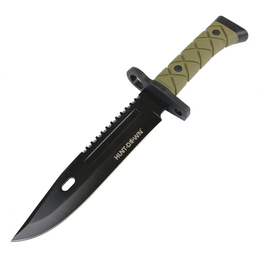 Hunt-Down 14.5" Tactical Hunting Knife ABS Handle 3CR13 Stainless Steel Green