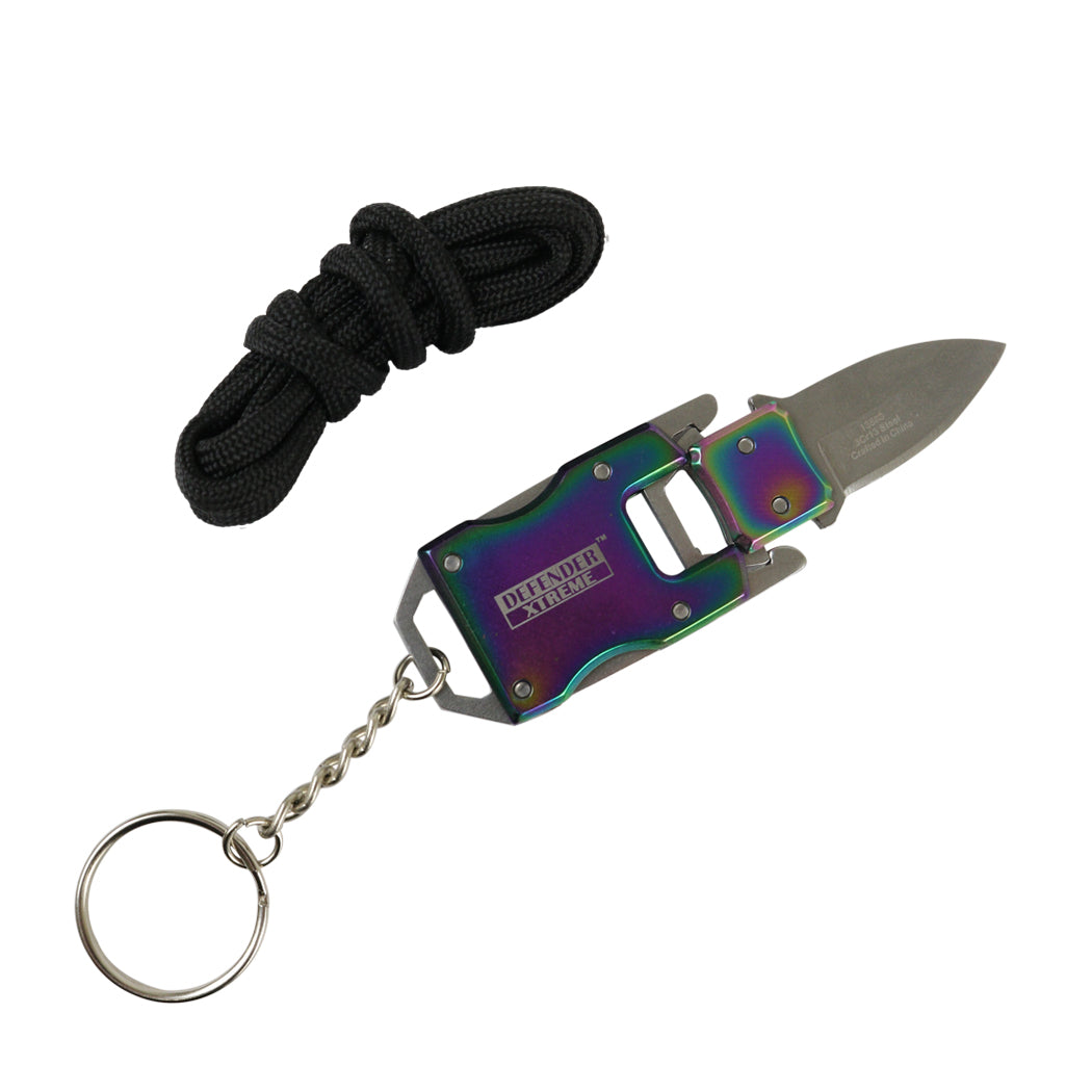 Defender-Xtreme Chain Keyring Mini Pocket EDC Knife Stainless Steel Rainbow New