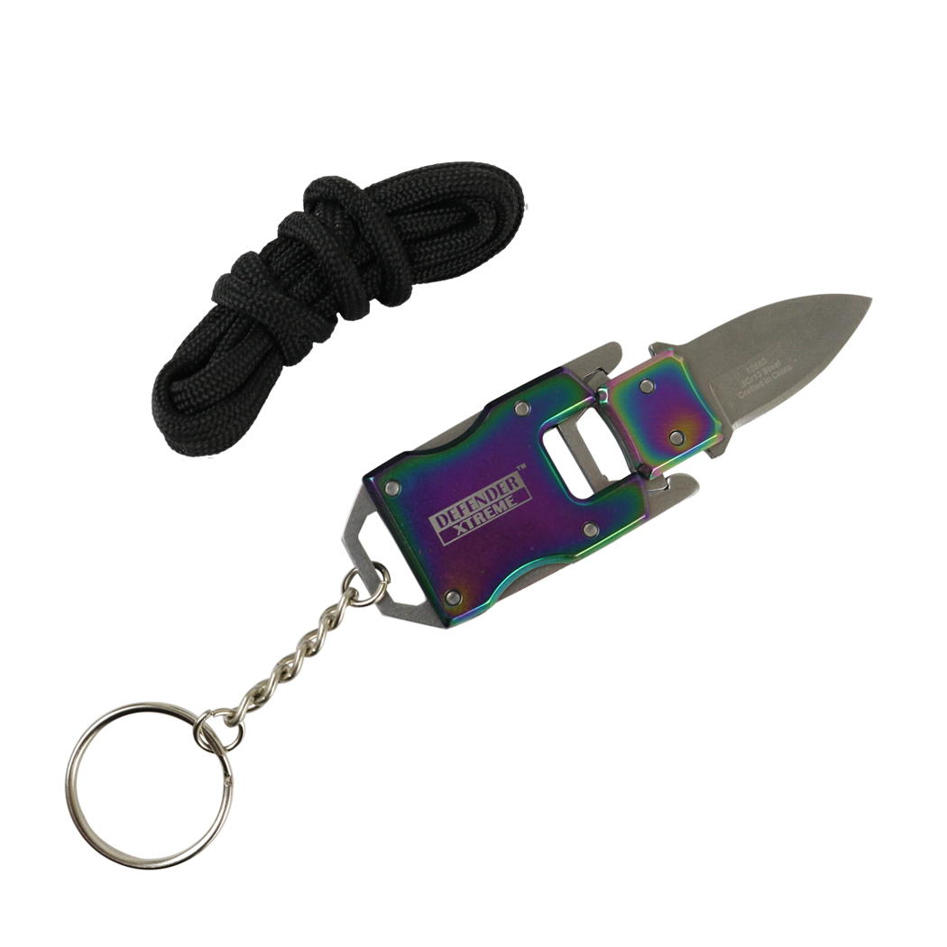 Defender-Xtreme Chain Keyring Mini Pocket EDC Knife Stainless Steel Rainbow New