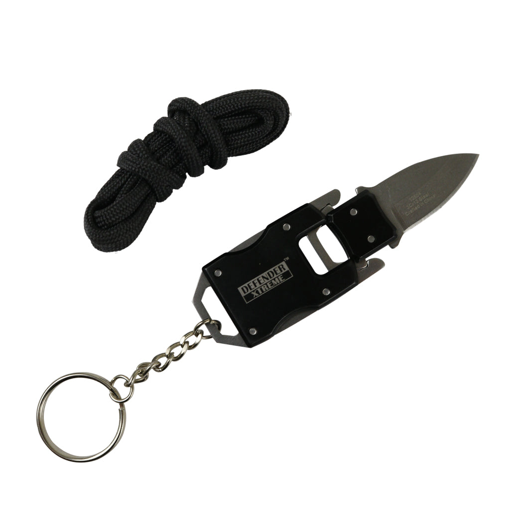 Defender-Xtreme Chain Keyring Mini Pocket EDC Knife Survival Stainless Steel Black
