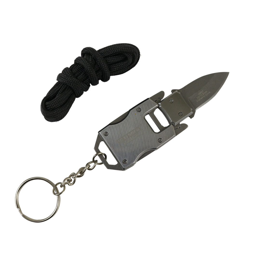 Defender-Xtreme Chain Keyring Mini Pocket EDC Knife Survival Stainless Steel Silver