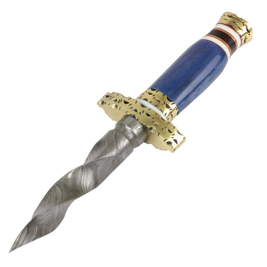 10.5" Custom Handmade Damascus Steel Kris Blade Dagger Knife Leather Pouch Blue