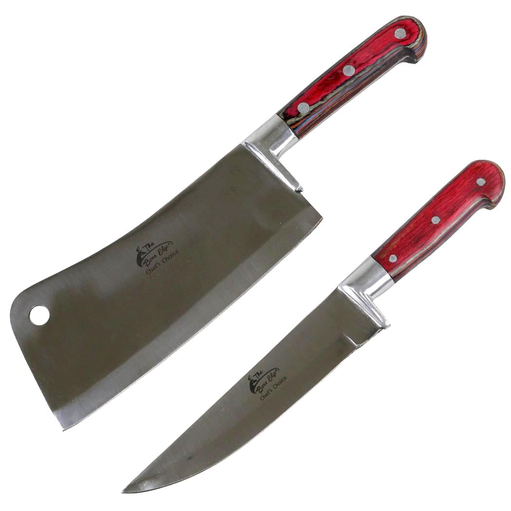 2 PC Chef's Choice Cooking Kitchen Cleaver Knife Set Stainless Steel