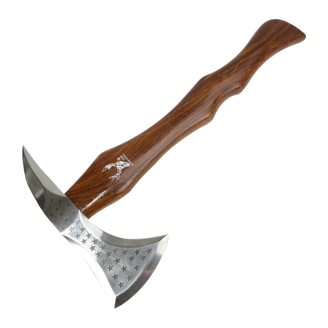 18" Throwing Axe Wood Handle Stars Stainless Steel Dark Wood Color