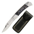 TheBoneEdge 9" Folding Knife Pakkawood Black Handle Stainless Steel Blade With Leather Sheath