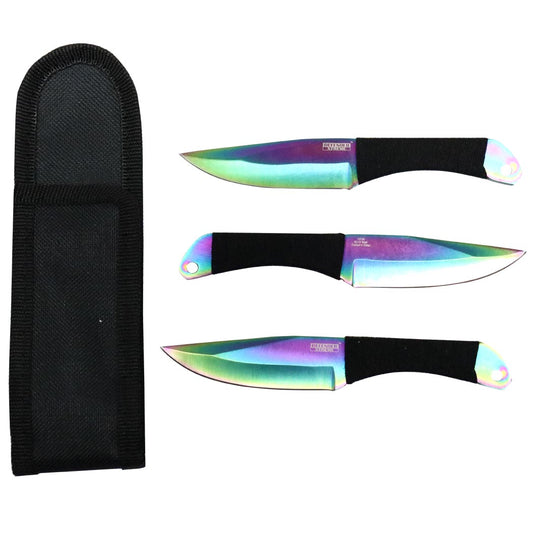 Defender-Xtreme 6" Rainbow Color Throwing Knife 3 Pc Set Stainless Steel