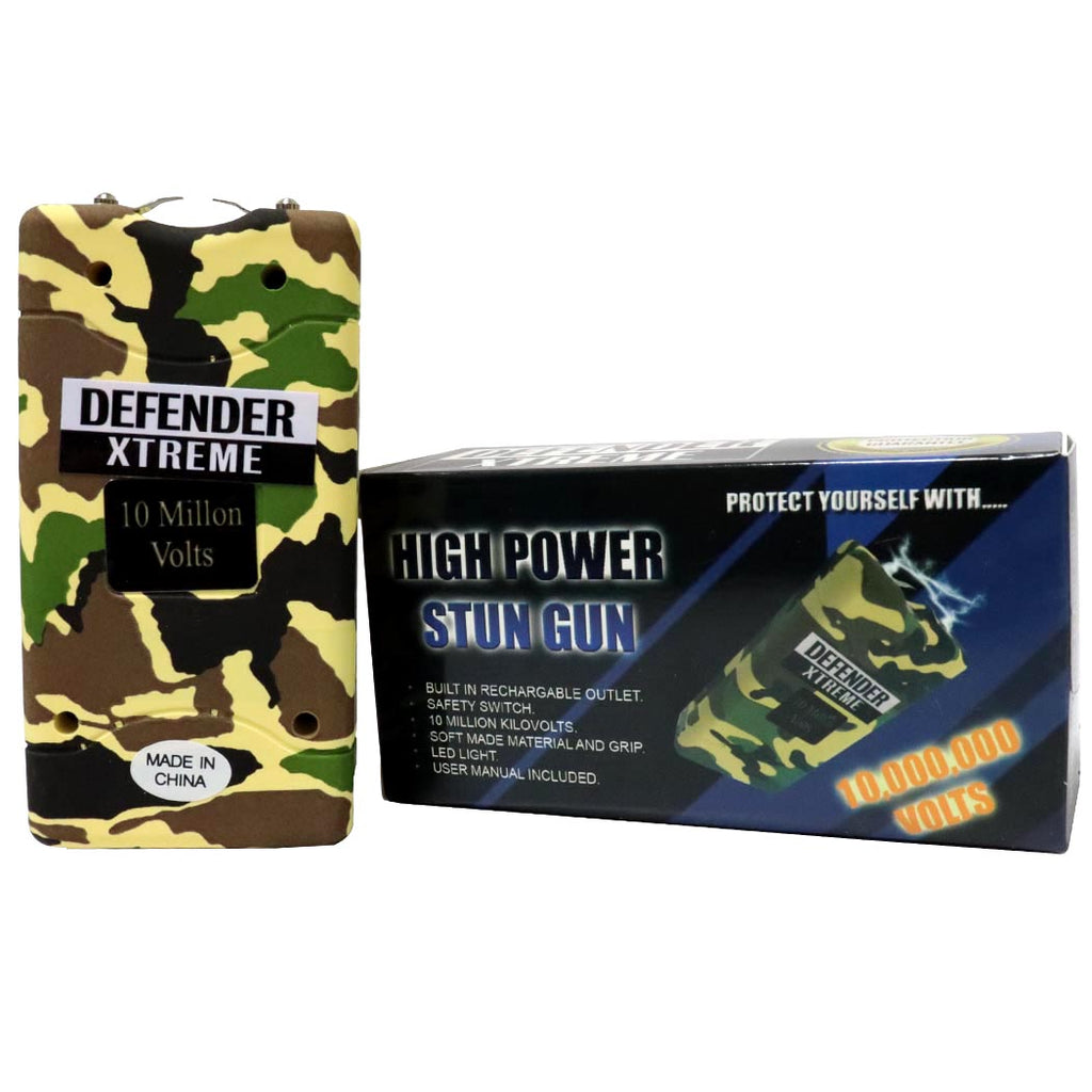 Defender-Xtreme 10 M Green Camouflage Stun Gun Built-In Flash Light Self Defence
