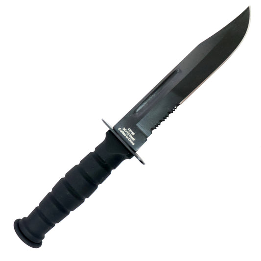 Defender 7.5" All Black Hunting Knife Stainless Steel Blade Rubber Handle W/ Sheath