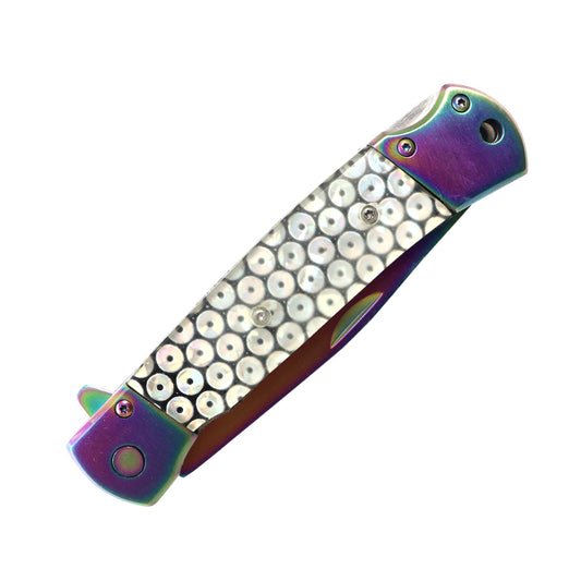 Defender-Xtreme 9" Rainbow Blade Glitter Handle Spring Assisted Knife