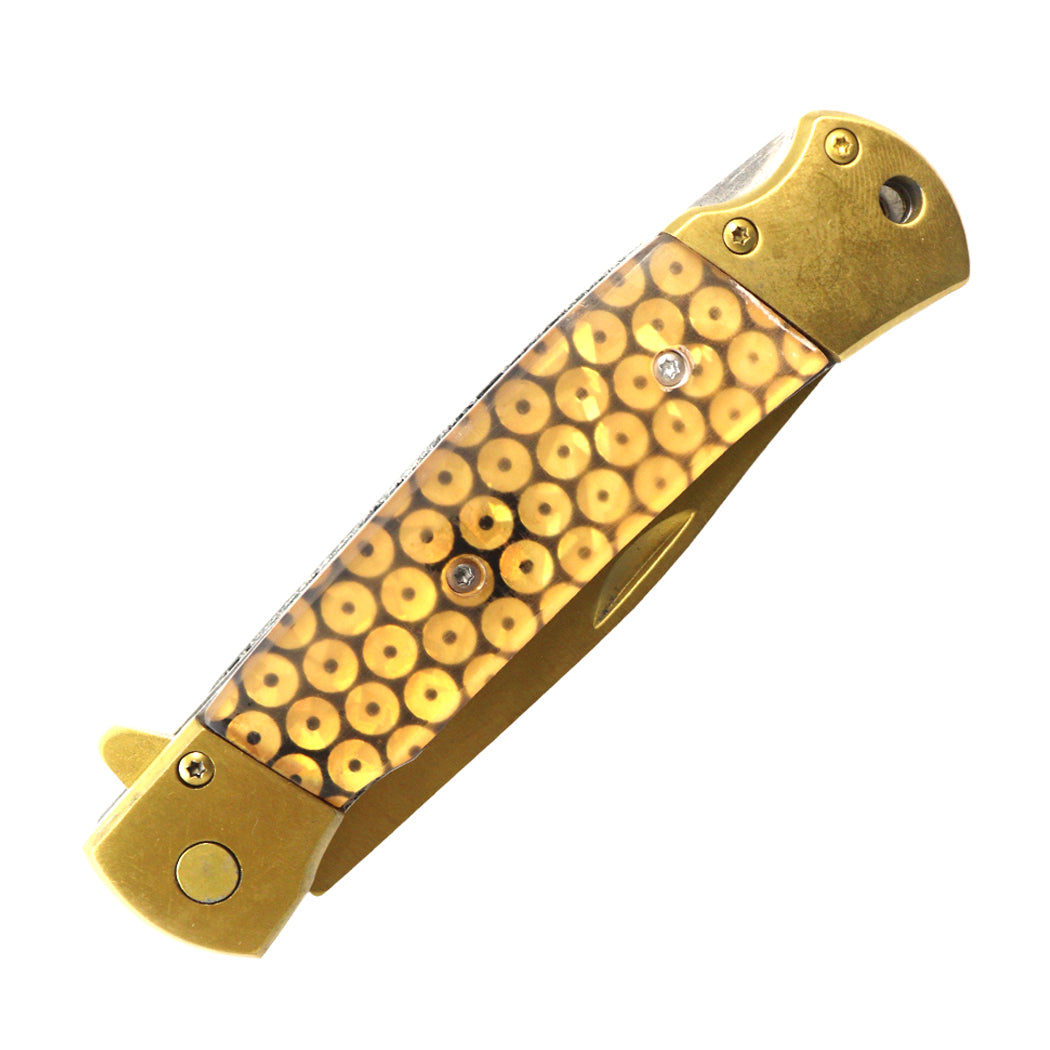 Defender-Xtreme 9" Gold Coated Blade Glitter Handle Spring Assisted Knife