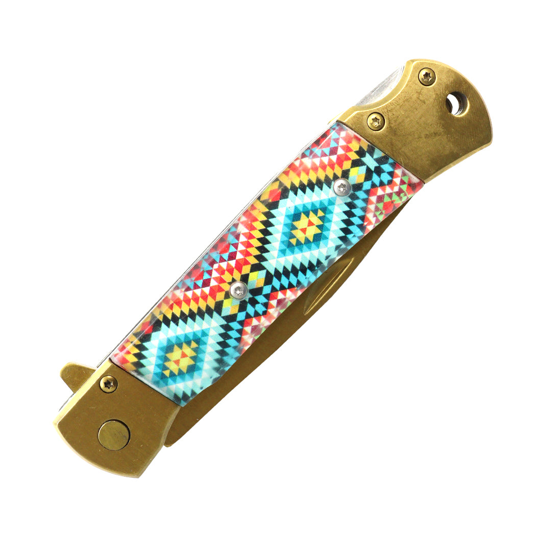 Defender-Xtreme 9" Gold Blade 3D Printed Handle Spring Assisted Knife