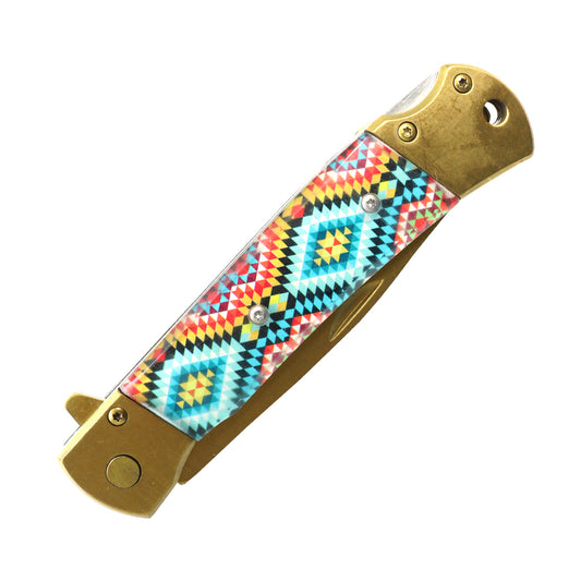 Defender-Xtreme 9" Gold Blade 3D Printed Handle Spring Assisted Knife