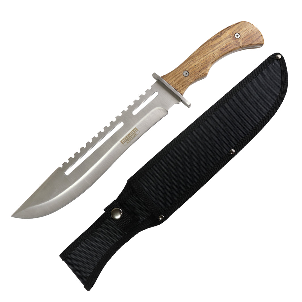 Defender-Xtreme 16" Outdoor Camping Full Tang Wood Handle Hunting Knife With Sheath