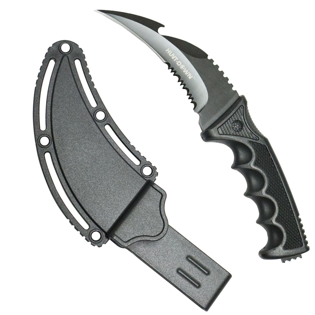 Hunt-Down 8.5" All Black Karambit Knife With Sheath 3CR13 Steel Fixed Blade