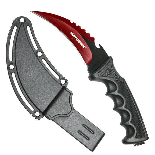 HuntDown 8.5" Red & Black Karambit Knife w/ Black Handle & Sheath Fixed Blade