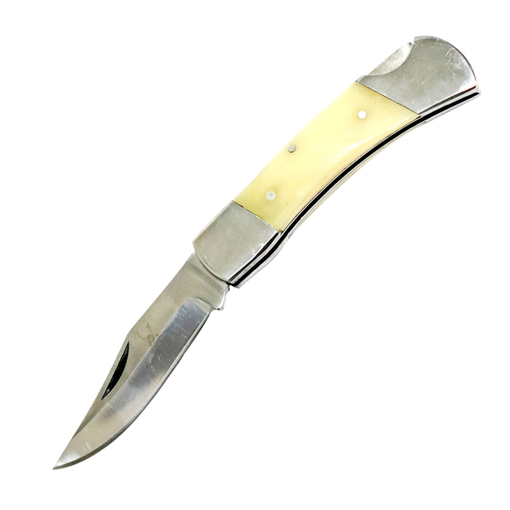 The BoneEdge 7" Classic Folding Knife White Handle with Sheath Stainless Steel