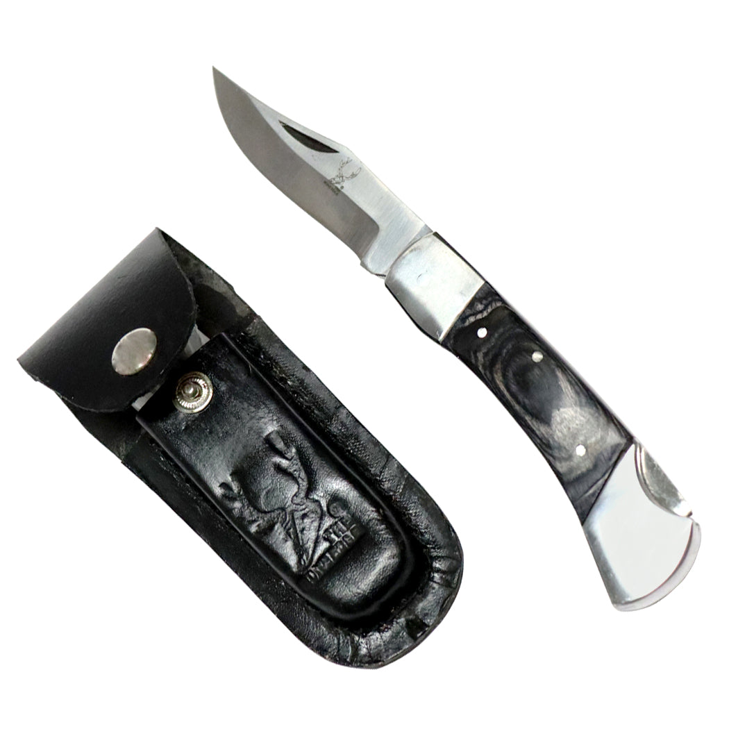 The BoneEdge 7" Classic Folding Knife Black Pakkawood Handle with Sheath