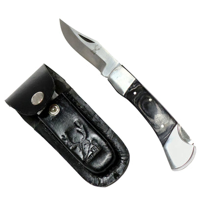 The BoneEdge 7" Classic Folding Knife Black Pakkawood Handle with Sheath