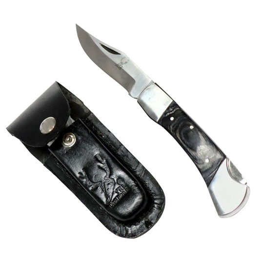 The BoneEdge 7" Classic Folding Knife Black Pakkawood Handle with Sheath