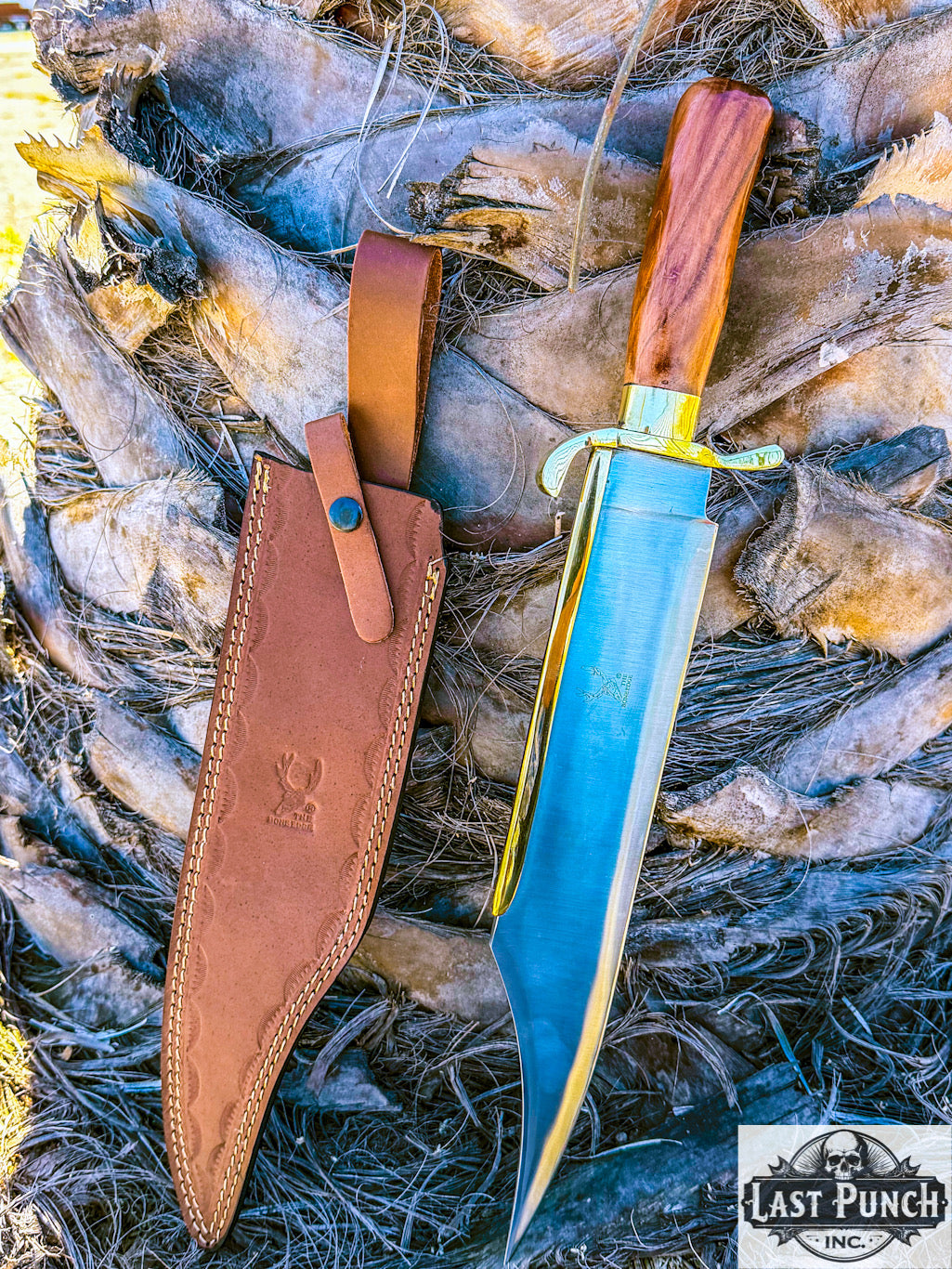 TheBoneEdge 19" Hunting Bowie Knife Brown Wood Handle