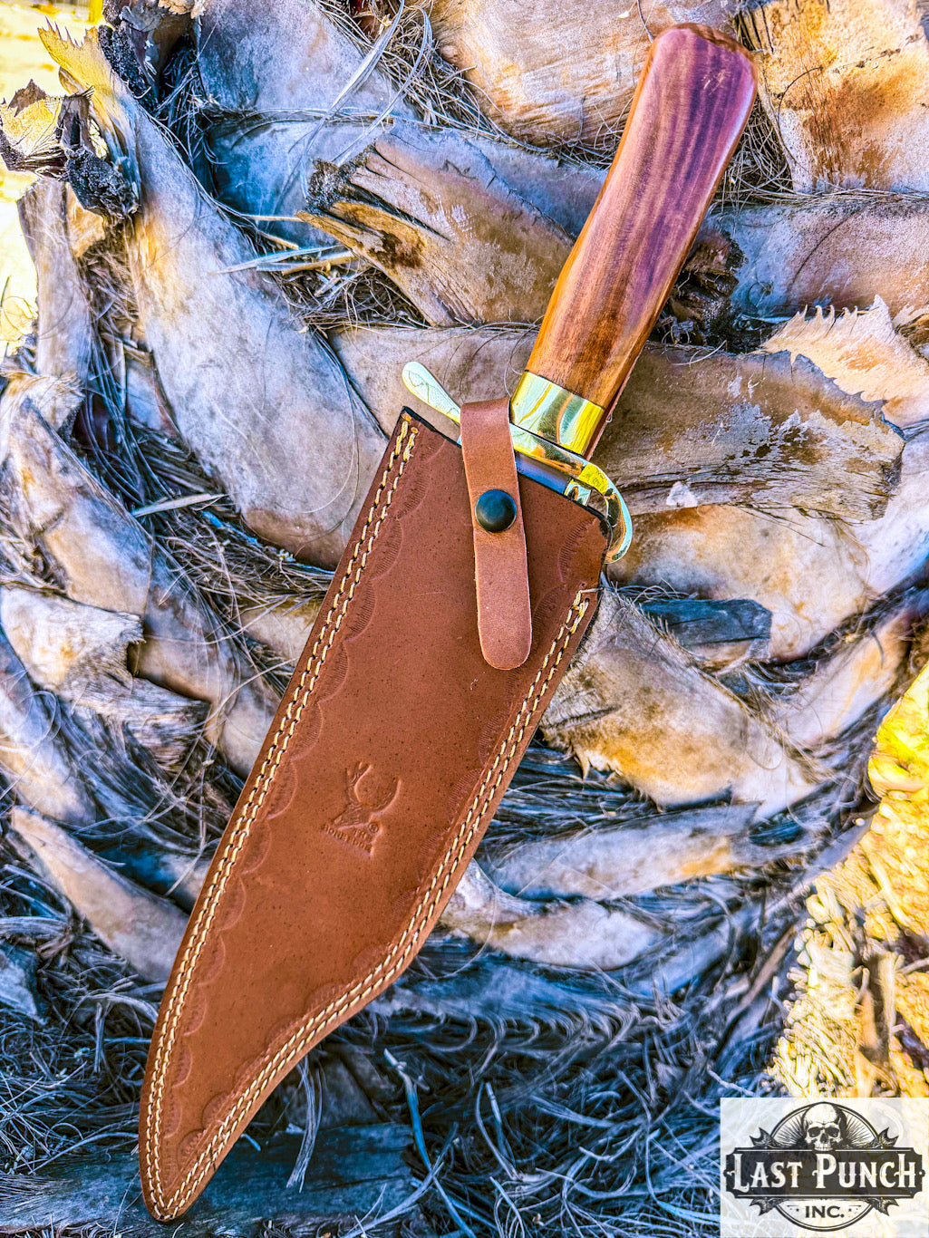TheBoneEdge 19" Hunting Bowie Knife Brown Wood Handle