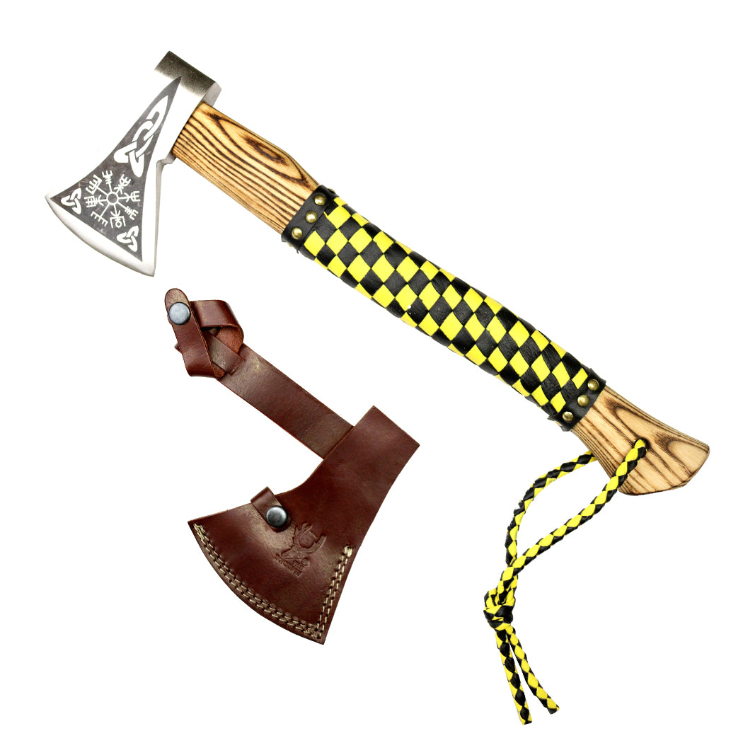 TheBoneEdge 18" Hunting Axe Steel Blade Light Brown Wood Handle With Sheath