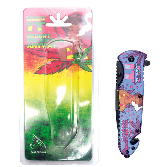 8.5" Lady Design Blue Handle Spring Assisted Folding Knife W/ Belt Cutter