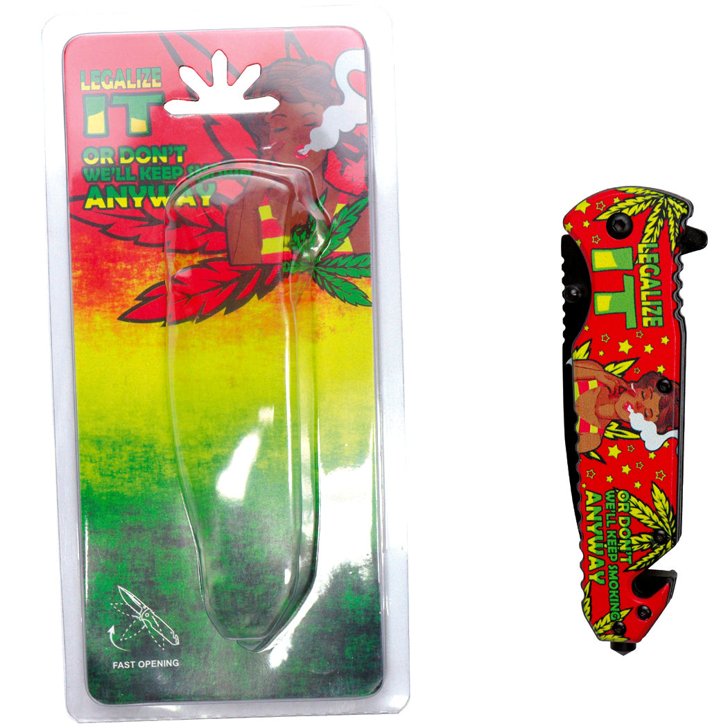 8.5" Lady Design Red Handle Spring Assisted Folding Knife W/ Belt Cutter