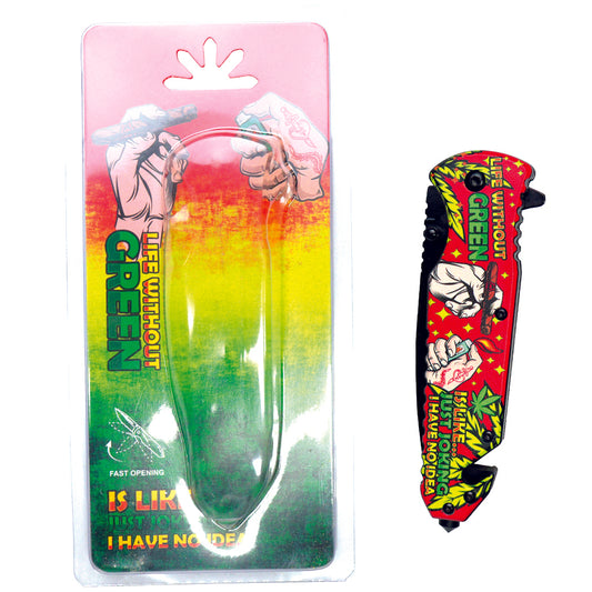 8.5" Hands Design Red Handle Spring Assisted Folding Knife W/ Belt Cutter