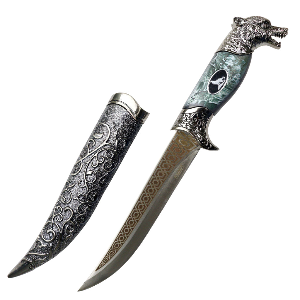 Defender-Xtreme 12" Wolf Head Stainless Steel Blade Fantasy Dagger With Plastic Sheath